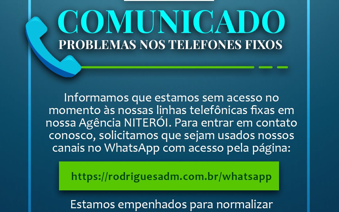 Comunicado – Problemas nos telefones fixos
