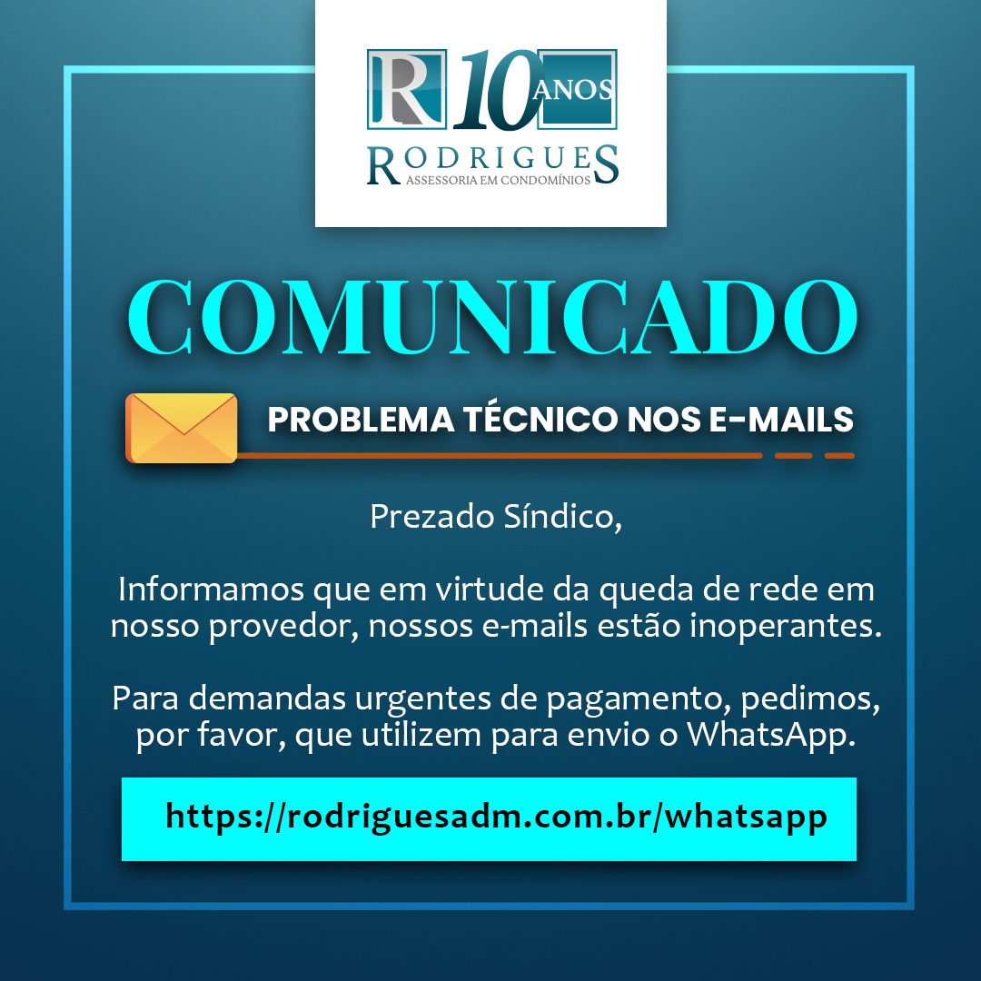 Comunicado – Problema técnico nos e-mails